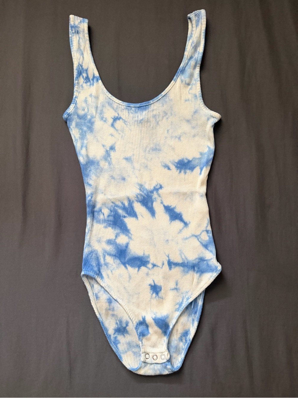 Cotton On Blue & White Tie-Dye Ribbed Scoop Neck Bodysuit